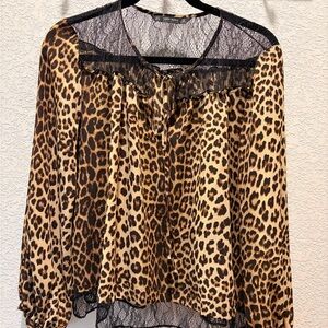 Zara Leopard Print Blouse with Black Lace